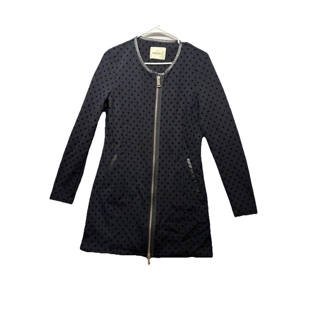 Beatrice b Women’s Size M Black Front Zip Polka Dot Mini Dress Pockets Long Slv